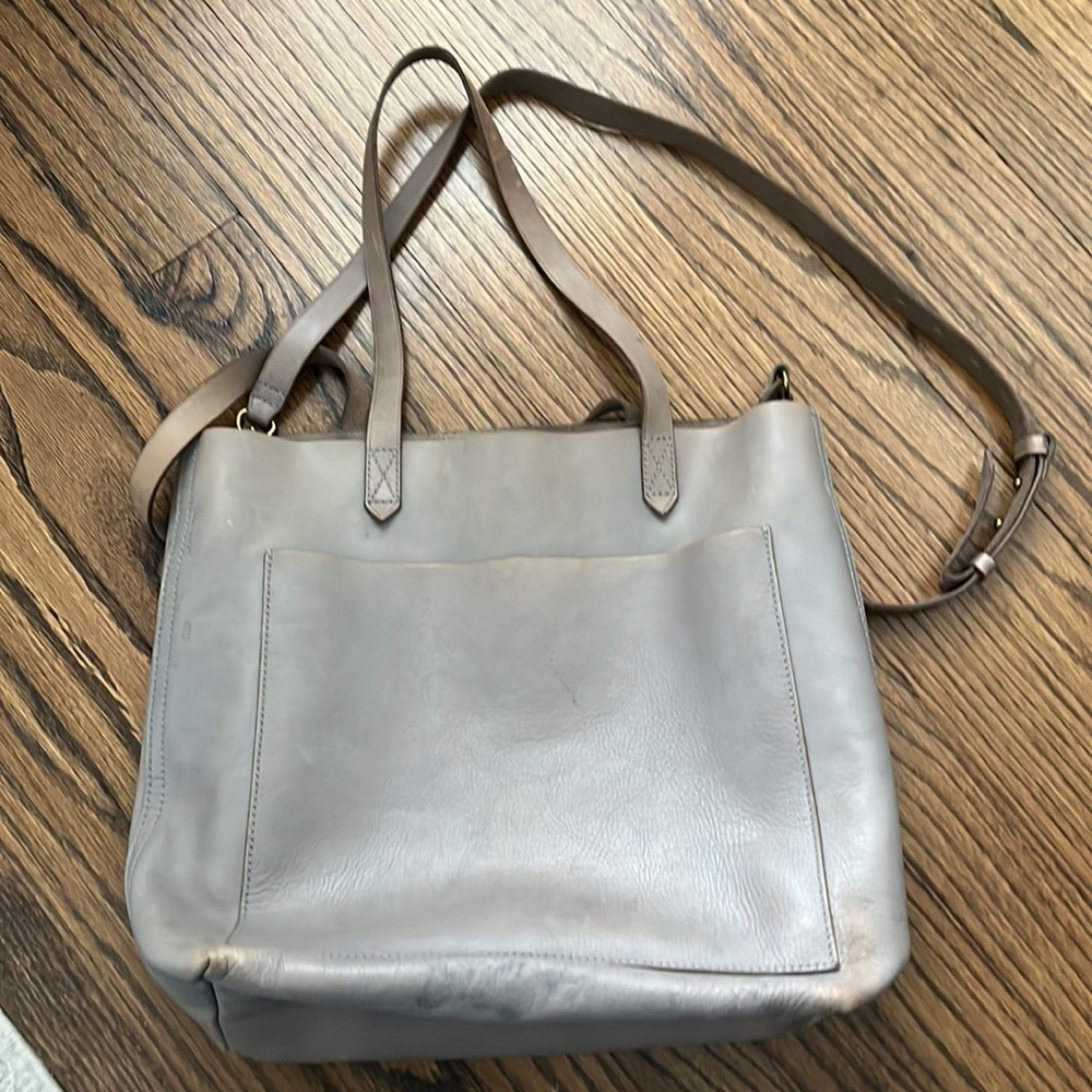 Leather MADEWELL medium Transport tote in stonewall gray